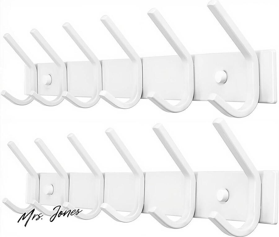 Mrs. Jones Wandkapstok JOLY FANG roestvrij staal wandhaken slaapkamer badkamer keuken wit 6 haken 2 stuks