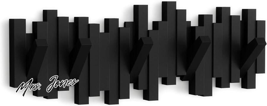 Mrs. Jones Wandkapstok met 5 haken Zwart Ruimtebesparend