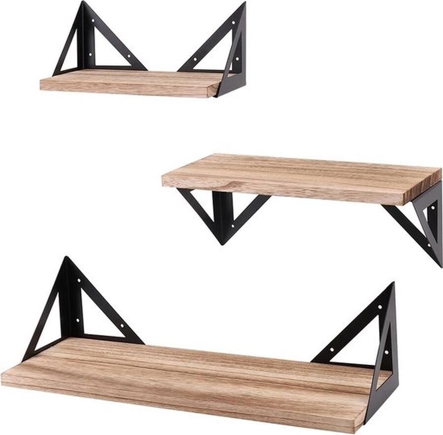 Mrs. Jones Wandplanken Zwevend Boekenplank Set van 3 Industriële Houten Planken Tot 10 kg Draagkracht Eenvoudige Montage