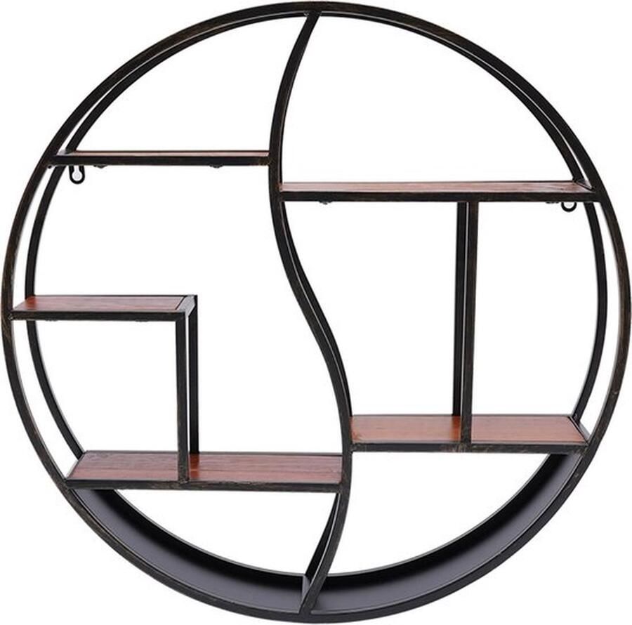 Mrs. Jones Wandrek Met 6 niveau's Rond Metaal Hout Industrieel Muur bevestiging Zwart Diameter: 80 cm