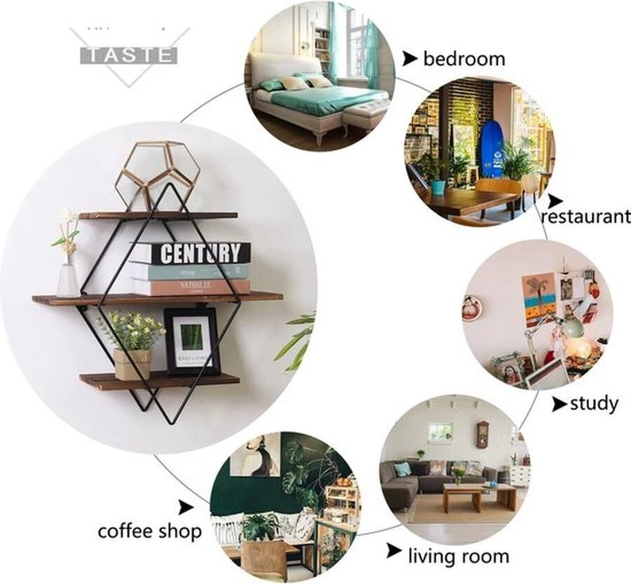 Mrs. Jones Wandrek Wanddecoratie Luxe wandrek Bruin 50x17 5 cm 3 planken Wandrekken Industrieel Wanddecoratie woonkamer- Muurdecoratie Metaal Hout