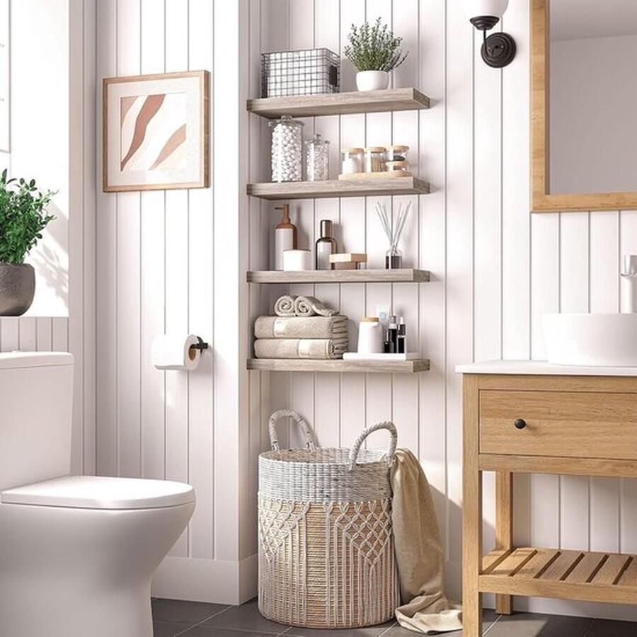 Mrs. Jones Wandrek zwevend rek set van 2 stabiele wandplanken 60 x 20 x 3 8 cm met onzichtbare houders voor badkamer slaapkamer keuken kantoor woonkamer greige