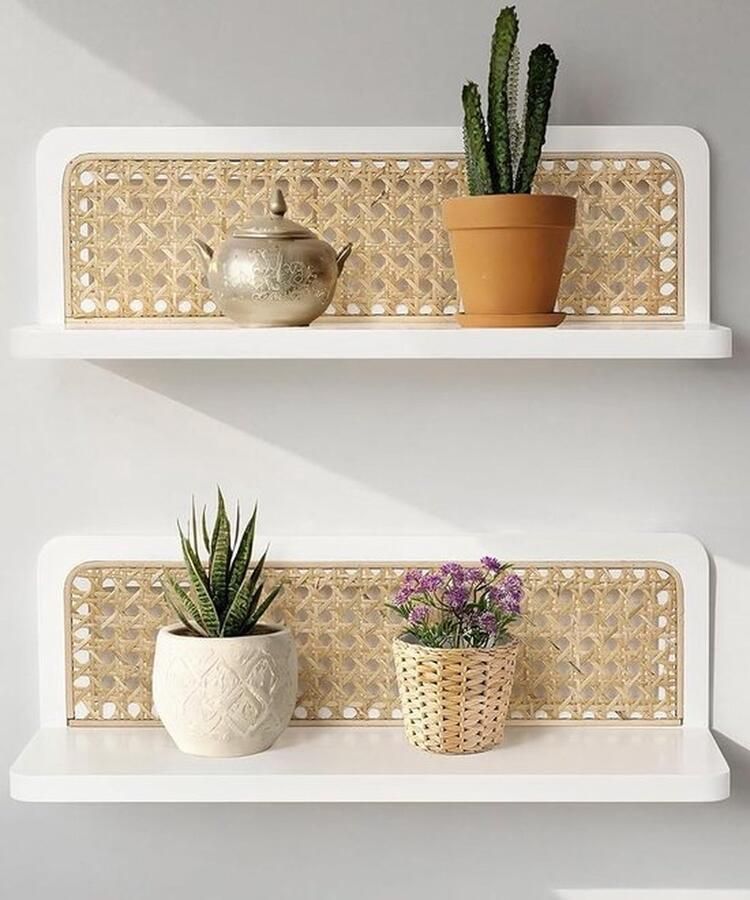 Mrs. Jones Wandrekken Boho Stijl Set van 2 Rotan en Houten Planken voor Woonkamer Kinderkamer & Slaapkamer