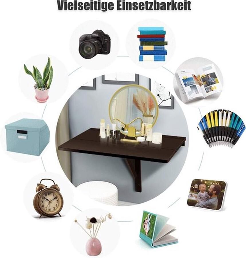 Mrs. Jones Wandtafel hangtafel inklapbaar ruimtebesparend draagbare verstelbare wandklaptafel van MDF en grenen 80 x 60 x 45 cm laptoptafel bureau voor woonkamer eetkamer (bruin)