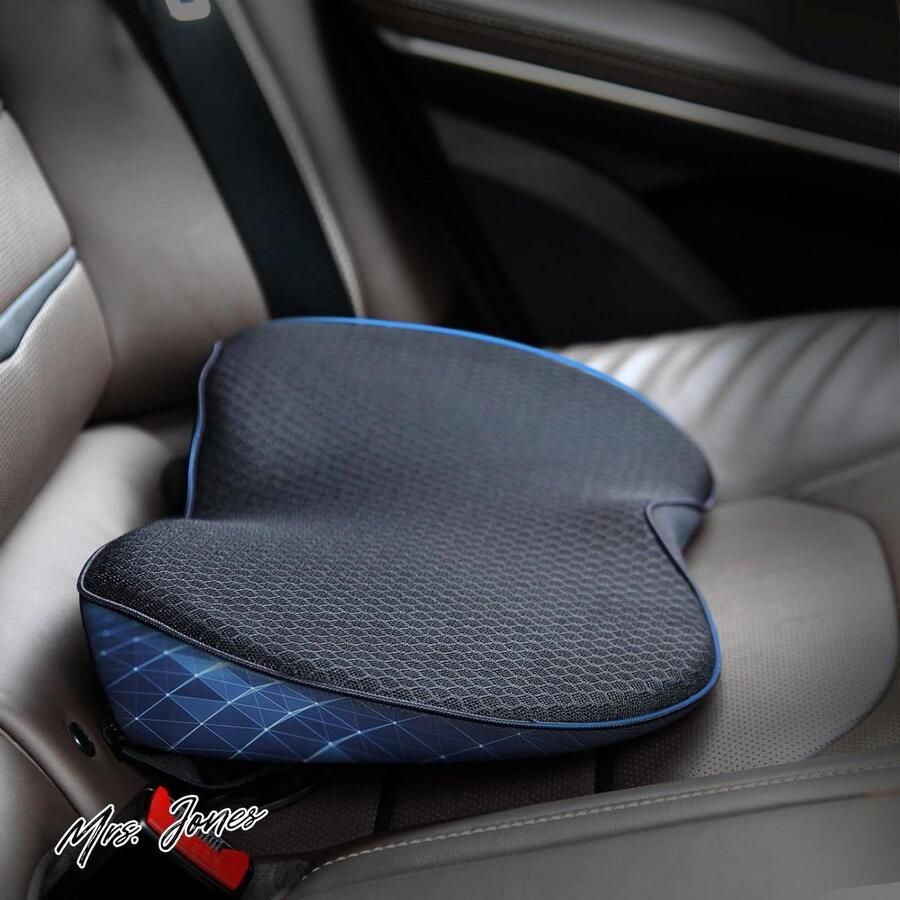 Mrs. Jones Wigkussen auto traagschuim zitkussen ergonomisch autostoelkussen lendenkussen pijnverlichting zitverhoging lendensteun bureaustoel zwart