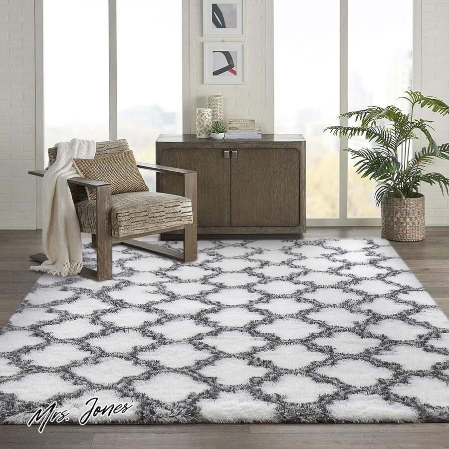 Mrs. Jones Wit Zacht Langharig Vloertapijt Rechthoekig Comfortabel Tapijt 120 x 160 cm