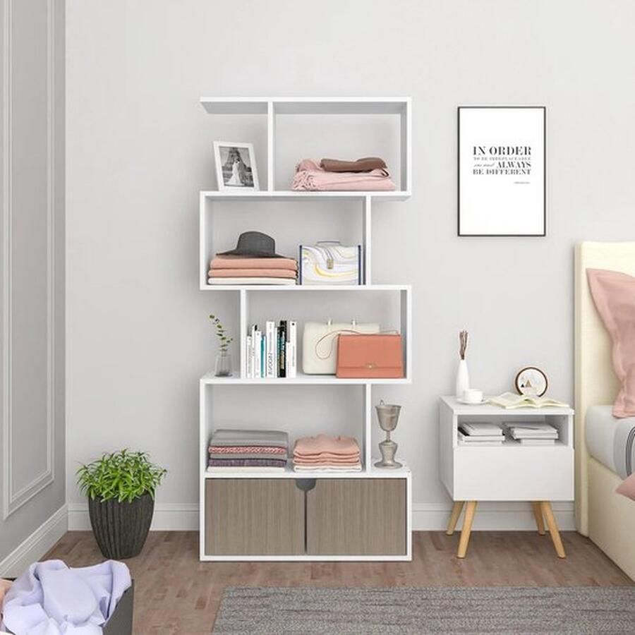 Mrs. Jones Witte Boekenkast Staande Plank en Scheidingswand Ruimtebesparende MDF Opbergkast Display Boekenplank voor Woonkamer en Slaapkamer 70 x 23 x 150 cm