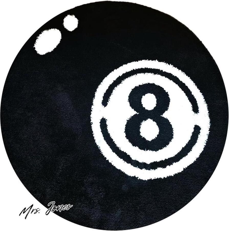 Mrs. Jones Wokii Biljarttapijt 8 ballen zachte microvezel cirkeltapijt antislip wasbaar voor woonkamer slaapkamer eetkamer of kinderkamer tapijt gevlokte vloer zwart 80 x 80 cm