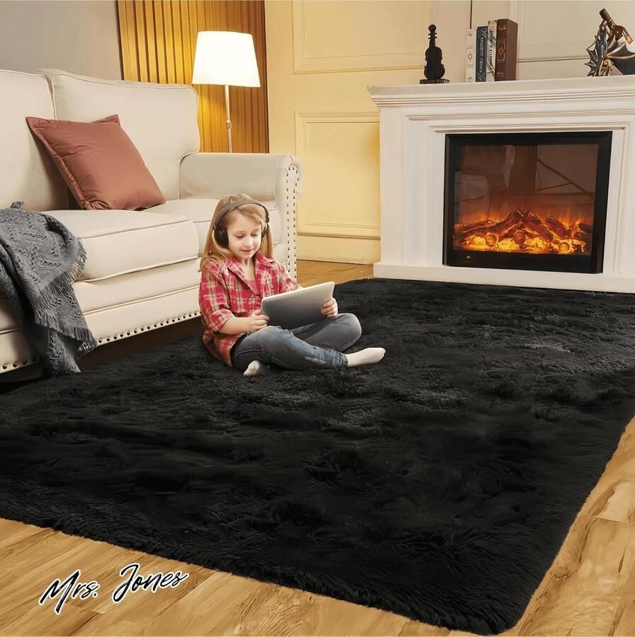 Mrs. Jones Woonkamer Vloerkleed Slaapkamer Vloerkleed Moderne Tapijt Hoogpolig Groot Antislip Kinderkamer (zwart 80x160cm)