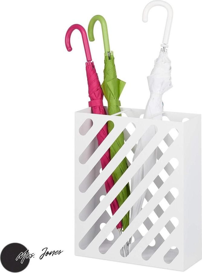 Mrs. Jones XL rechthoekige parapluhouder voor wandelstokken & paraplu stalen 48x40x15 cm wit