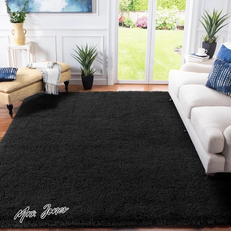 Mrs. Jones XSIVOD Grote zwarte tapijten voor woonkamer super zachte slaapkamertapijten vloertapijt luxe pluizige shag lounge tapijt ideaal voor slaapkamer kinderkamer babykamer