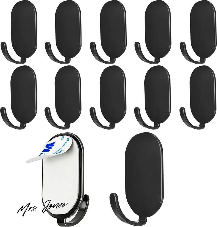 Mrs. Jones Zelfklevende Haken 12 Stuks Roestvrijstalen Kleverige Haken zonder Boren Roestvrije Kapstokhaken Wandhaken Waterdichte Stok op Muur Gewaad Hangers voor Badkamer Woonkamer Keuken