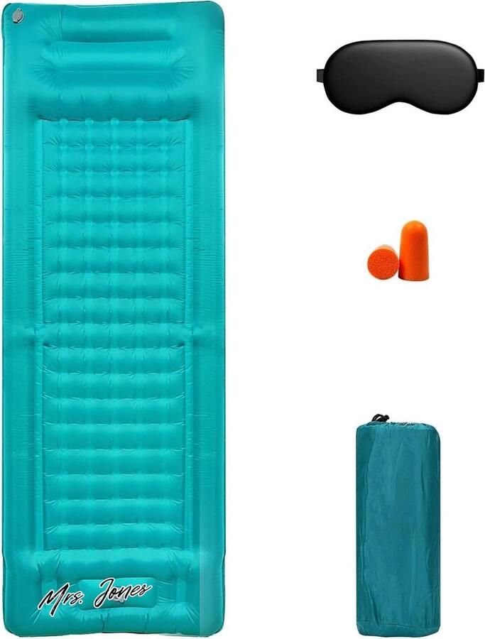 Mrs. Jones Zelfopblazende Campingmat met Kussen Outdoor Slaapmat voor Rugzakreizen Opvouwbaar Ultralicht Luchtbed Zeeblauwe Upgrade