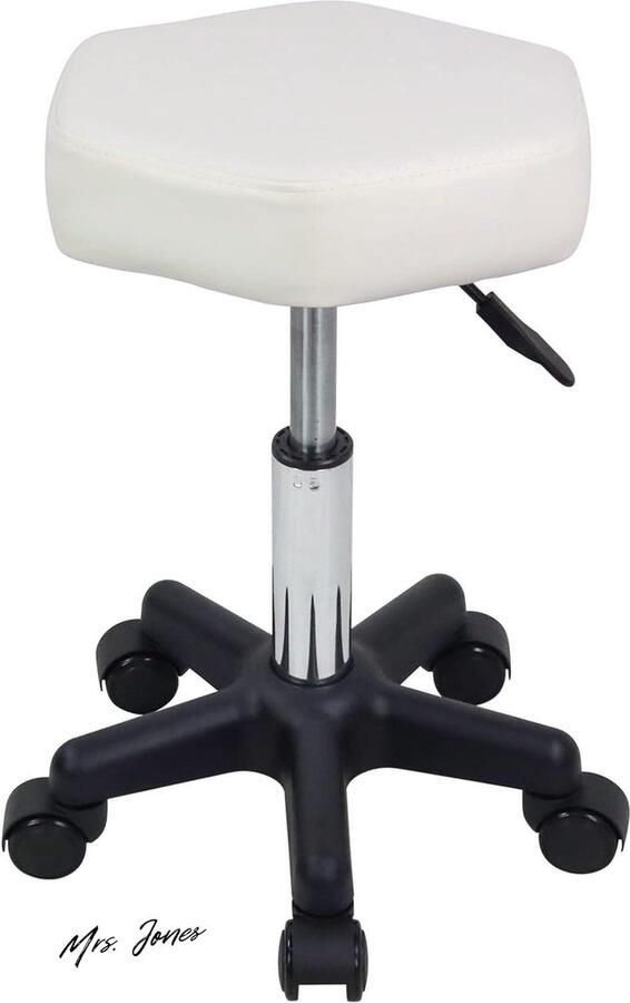 Mrs. Jones Zeshoek Rolling Kruk Hoogte Verstelbare Kruk Met Wielen Voor Spa Salon Massage Wit