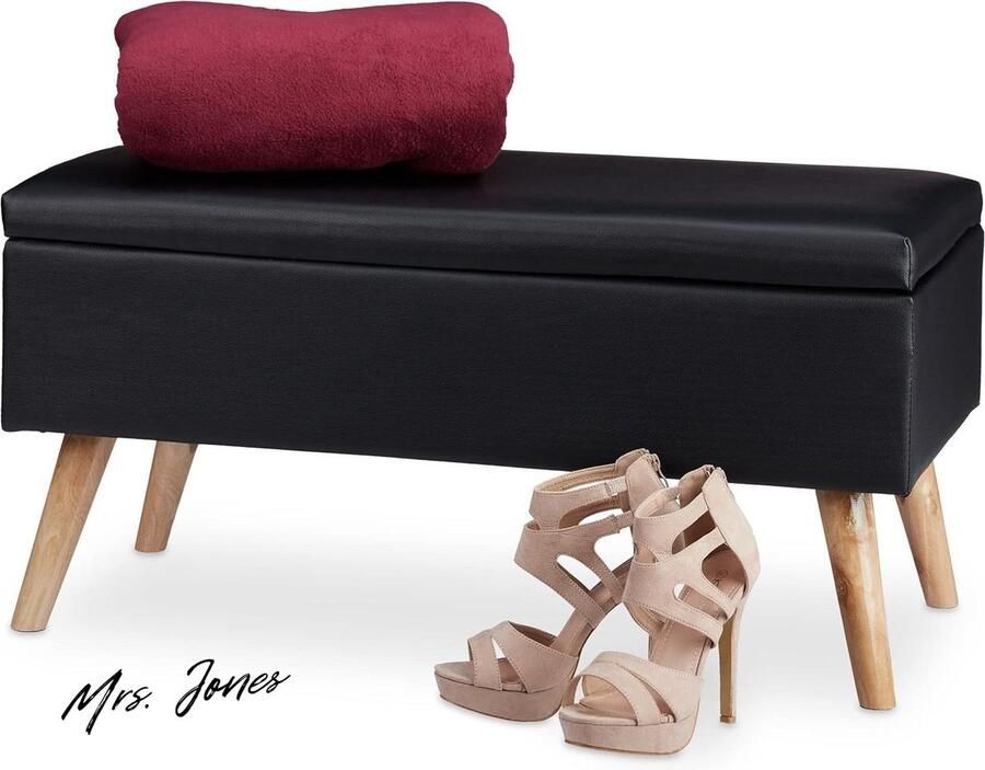 Mrs. Jones Zitbank Met Opbergruimte 40 L Gestoffeerd Houten Poten Kistbank Kunstleer H X B X D: 40 X 80 X 395 Cm Zwart Opbergbank Moderne Stijl