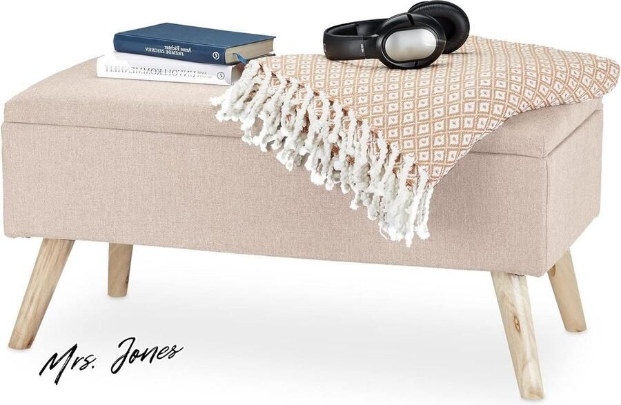 Mrs. Jones Zitbank Met Opbergruimte Beige Houten Poten 395 x 795 x 395 cm