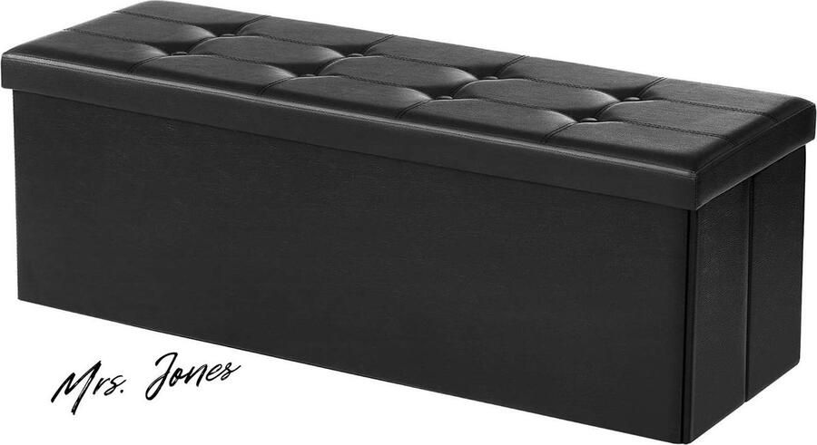 Mrs. Jones Zitbank met opbergruimte opvouwbaar zitmeubel gewatteerd 120 l inhoud stabiel tot 300 kg slaapkamer hal zwart LSF701