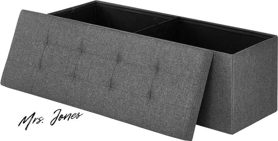 Mrs. Jones Zitbank Met Opbergruimte Opvouwbaar Statische Belastbaarheid 300 Kg Metaal 120 L 110 X 38 X 38 Cm Imitatie Linnen Donkergrijs Songmics