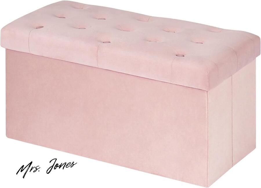 Mrs. Jones Zithoek Kistbank Opbergkruk met deksel Fluwelen stof Opbergruimte Opvouwbare voetenbank Roze 80 x 40 x 40 cm