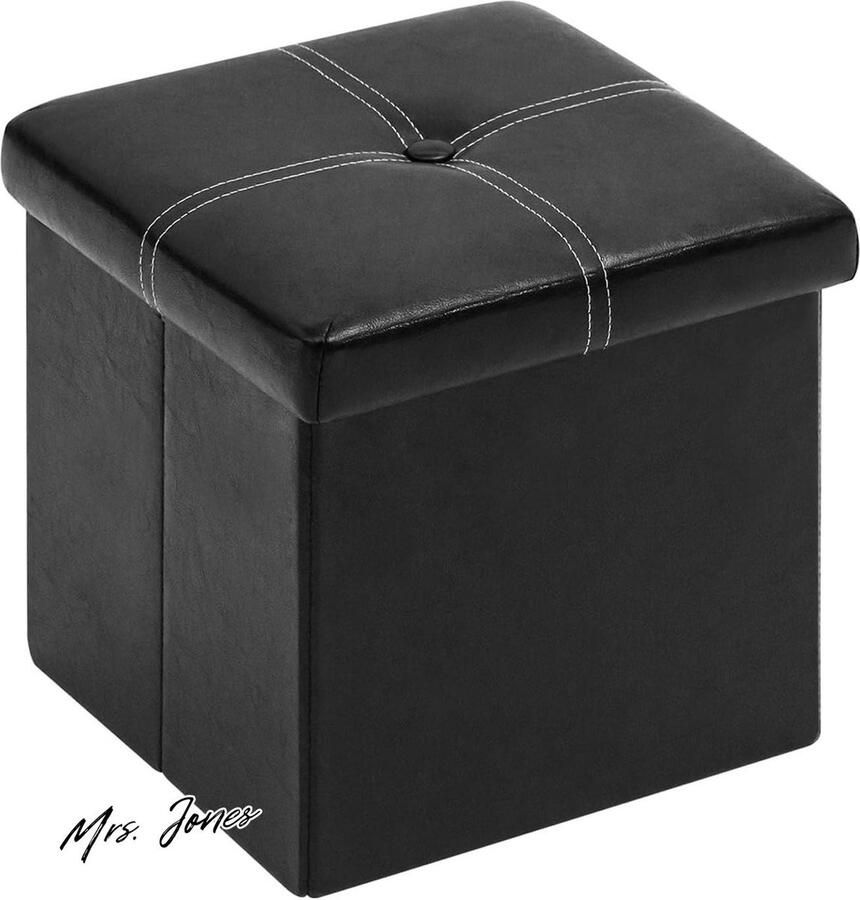 Mrs. Jones Zitkist met opbergkruk met deksel Boeken Opbergdoos Kinderen Kleine zitkist Lade Speelgoed PU Leren kruk Zwart 30 x 30 x 30 cm