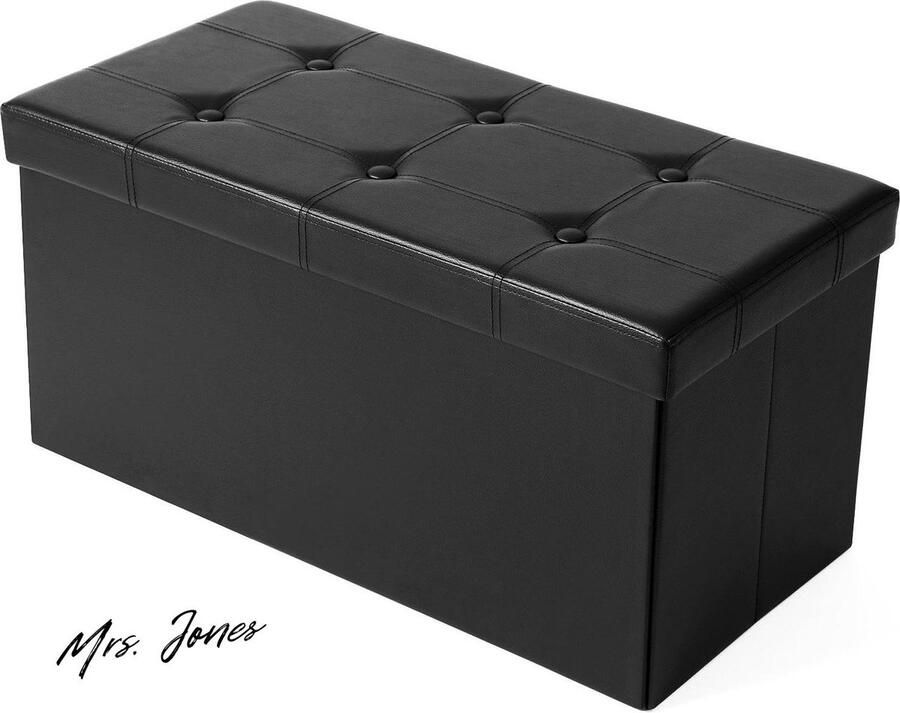 Mrs. Jones Zitkruk 80 liter opbergbox voetkruk inklapbaar belastbaar tot 300 kg hoes van kunstleer gepolsterd zwart LSF105 met opbergruimte inklapbare kruk
