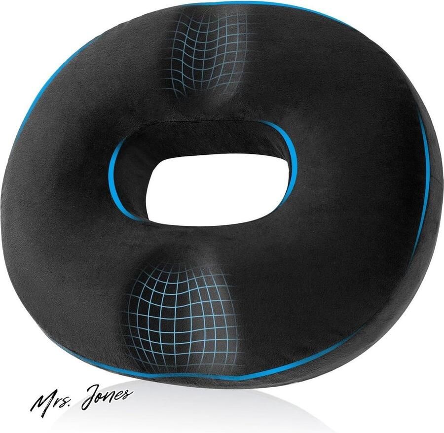 Mrs. Jones Zitkussen aambeien orthopedisch donutkussen traagschuim ergonomisch stuitbeenkussen rolstoelen auto's bureaustoelen verhoogd zitcomfort 45x40x9cm (Zwart)