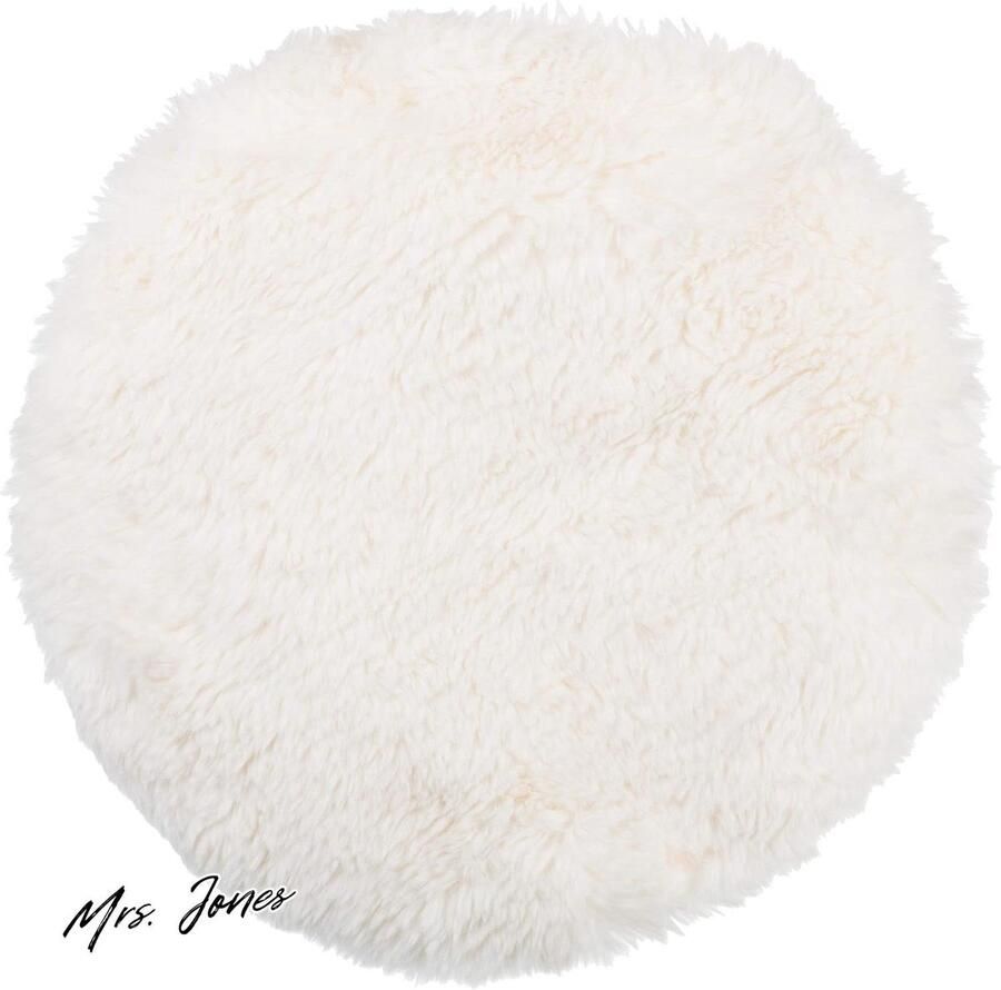 Mrs. Jones Zitkussen tapijt Ø 38 cm lamsvachtlook rond kunstbont bont langpolig lamsvel oplegger schapenvacht crème comfortabel elegant