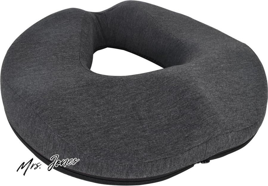 Mrs. Jones Zitkussen traagschuim donutkussen stuitbeen-kussen stuitbeen pijnverlichting stoelkussen aambeien bureaustoel langdurig zitten zwangerschap drukontlastingskussen grijs