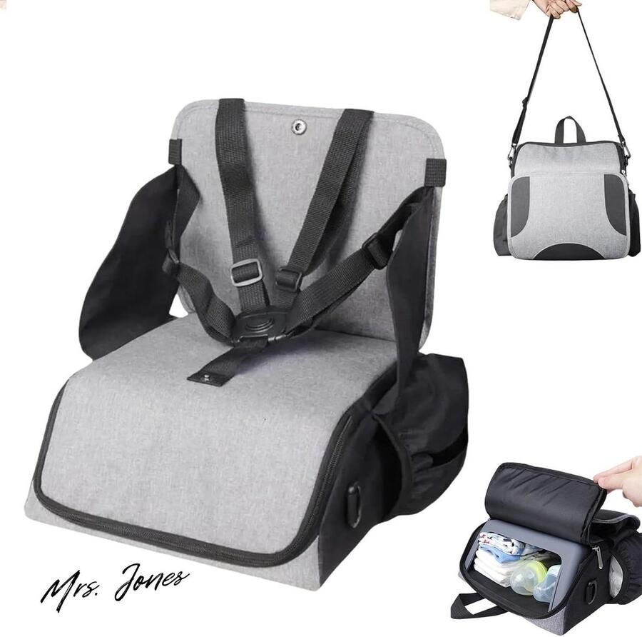 Mrs. Jones Zitverhoger kinderen draagbaar inklapbaar gemakkelijk te reinigen verstelbare riemen eettafel grijs gemengd