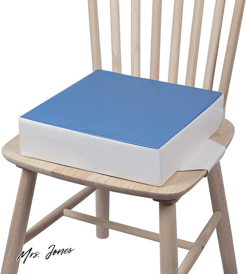 Mrs. Jones Zitverhoger kinderen kussen kinderzitje verstelbaar wasbaar afneembaar riemen eetkamerstoelen blauw