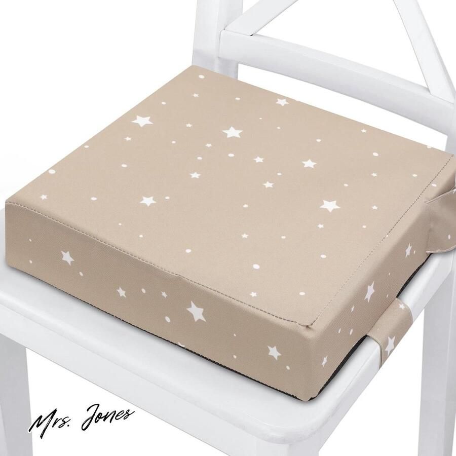Mrs. Jones Zitverhoger kinderstoel 32x32x8cm kinderverhoger voor binnen en buiten stoelverkleiner boostapak voor reis-kinderstoel Beige met witte sterren