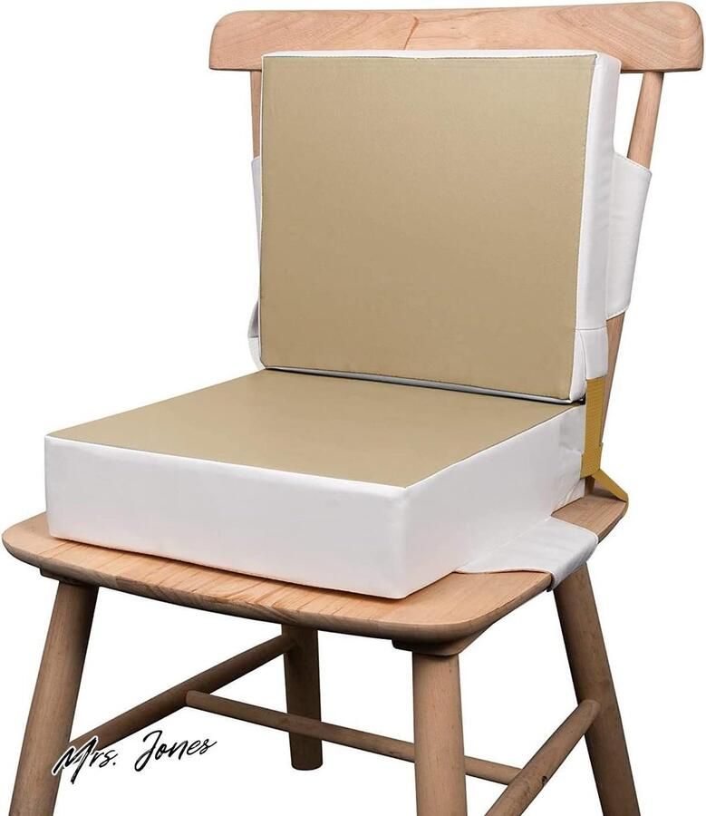 Mrs. Jones Zitverhoging stoel kinderen 2 stuks zitkussen PU wasbaar draagbare stoelverhoging riemen kinderzitkussen vanaf twee jaar kaki