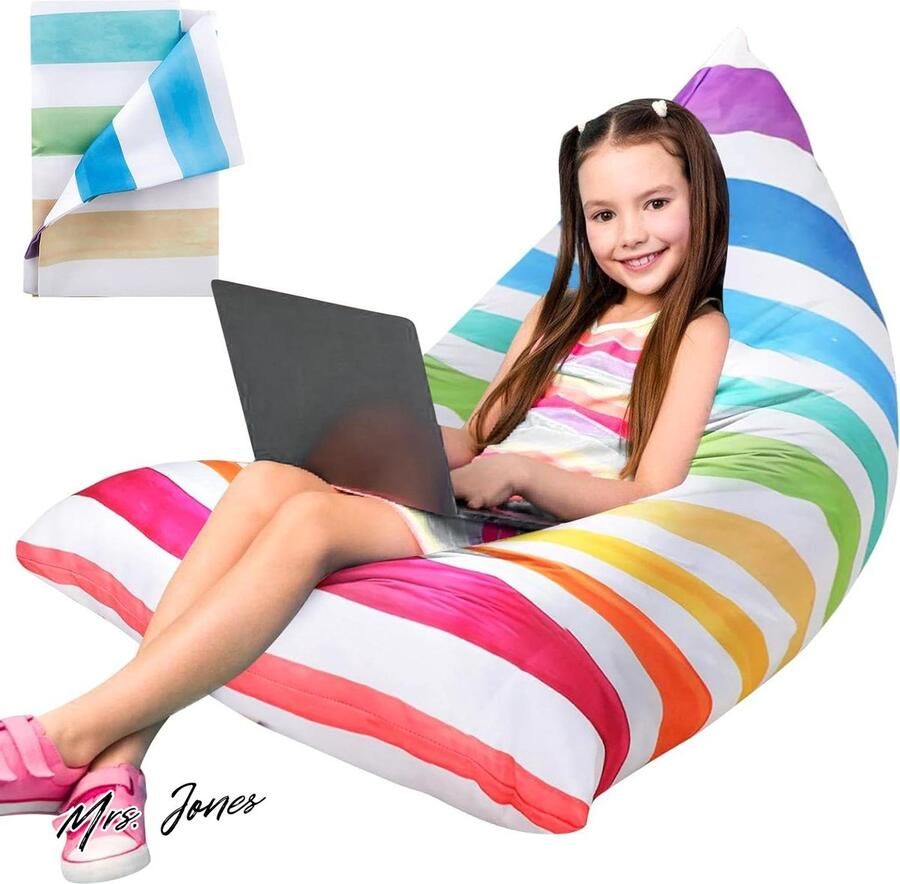 Mrs. Jones Zitzak-stoelhoes voor kinderen knuffeldier opslag kinderkamer zitzakken kinderbank (regenboog)