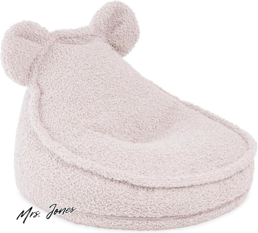 Mrs. Jones Zitzak voor kinderen zachte en stabiele beanbag van premium kwaliteit ideaal voor kinderkamer crème boucle-materiaal 68 x 45 cm wasbaar grote tas