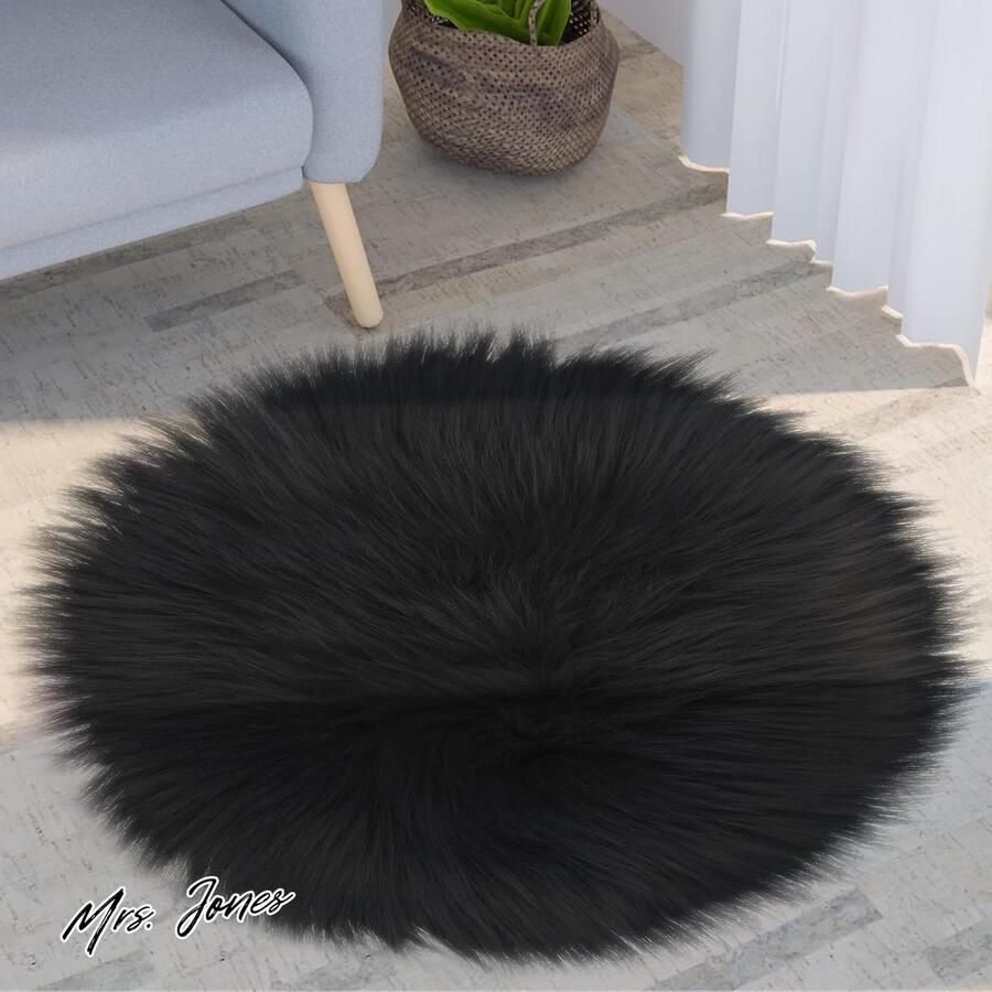 Mrs. Jones Zwart Faux Fur 30 cm Rond Tapijt Mat Winter Woonkamer Kinderen Slaapkamer Home Decor