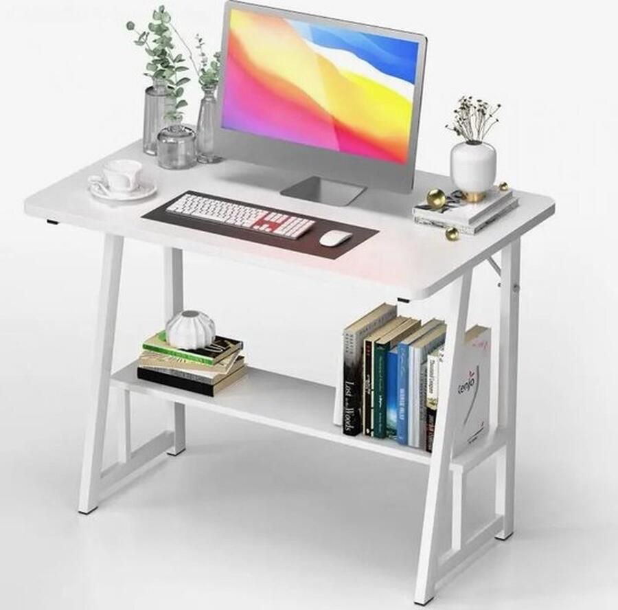 Mrs.Jones Mrs. Jones Bureau Computerbureau Met Boekenplank Wit Gamebureau Met Plank PC tafel Huiskamer Bureau