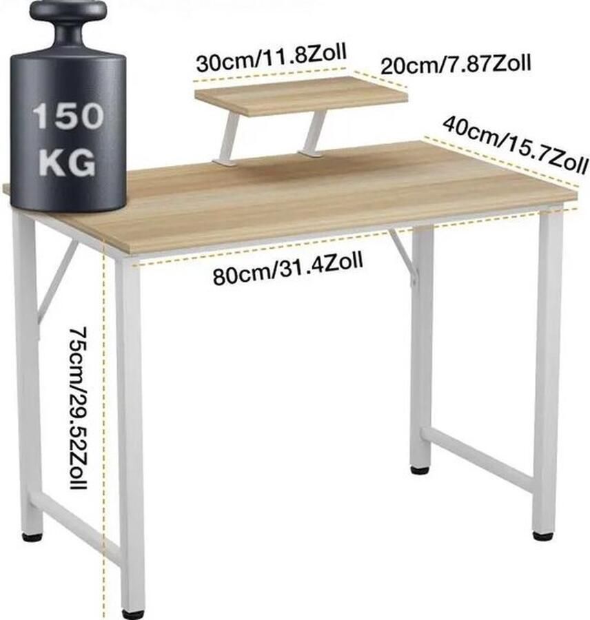 Mrs.Jones Mrs. Jones Bureau Hout Studiebureau Werkbureau Gamebureau 80x40x45cm Met Plank Voor Laptop Huiskamerbureau Bureau