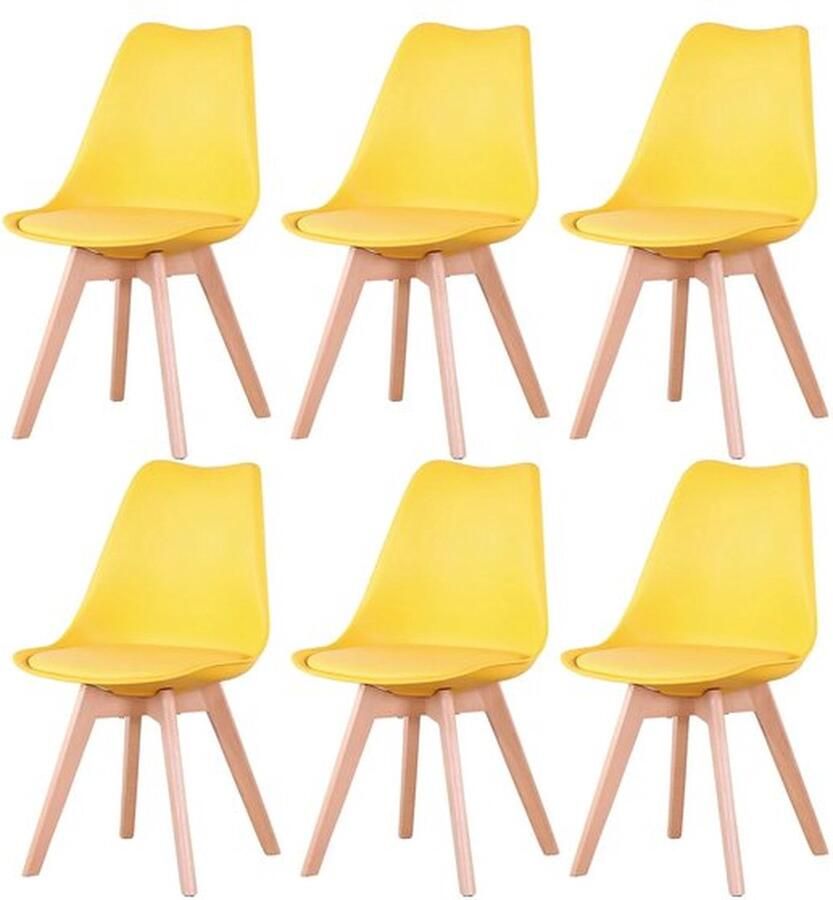 Mrs.Jones Mrs. Jones Stoelen Eetkamer Met Zitkussens Geel Set Van 6 Eetkamerstoelen Stoelen Beukenhout Poten Meubel