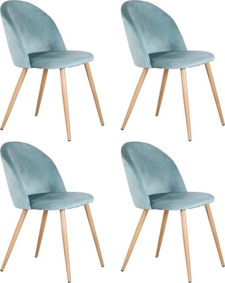 Mrs.Jones Mrs. Jones Stoelen Eetkamerstoelen Set Van 4 Turqoise Fluweel Eetkamer Modern 80x43x48 Cm