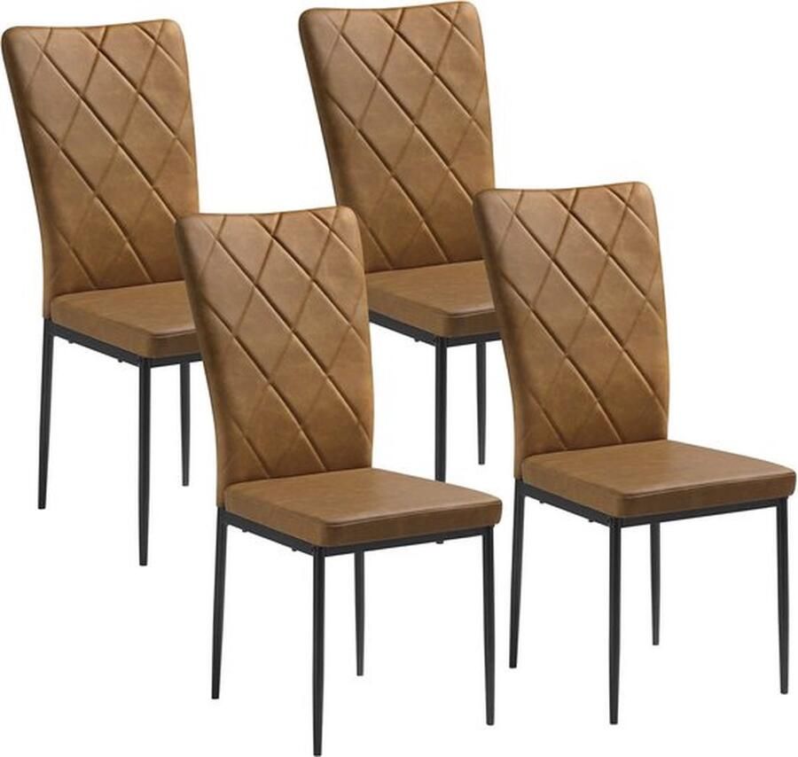 Mrs.Jones Mrs. Jones Stoelen Set Van 4 Eetkamerstoelen Bruin Kunstleer Eetkamer Gestoffeerd 94 5x41x43 Cm Modern
