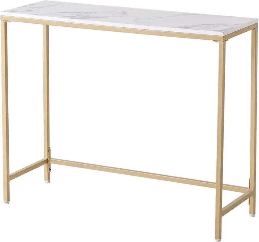 MS Haltafel Dressoirtafel Wandtafel Bijzettafel Marmer wit Metalen frame Goud LxBxH 100x35x82 cm