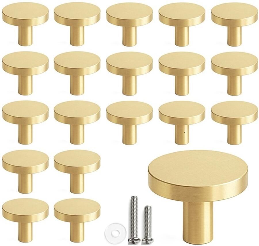 MSQDESIGN -20 stuks- Kastknop Goud (Metaal) Kastknoppen Goud voor kasten- Deurknopjes Goud voor kast Deurknop Goud Deurknopjes Goud Meubelknop Goud Meubelknoppen Goud Deurknopjes Goud Deurknoppen Goud Ladeknoppen voor deurtjes