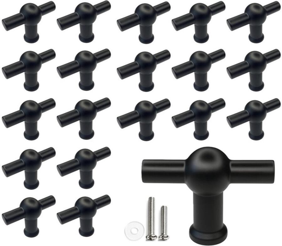 MSQDESIGN -20 stuks- Kastknoppen zwart T Kastknop zwart Deurknopjes zwart voor kast Deurknop Deurknopjes zwart Handgreep T Meubelknop T greep kast Meubelknoppen zwart Deurknoppen zwart Ladeknoppen voor deurtjes