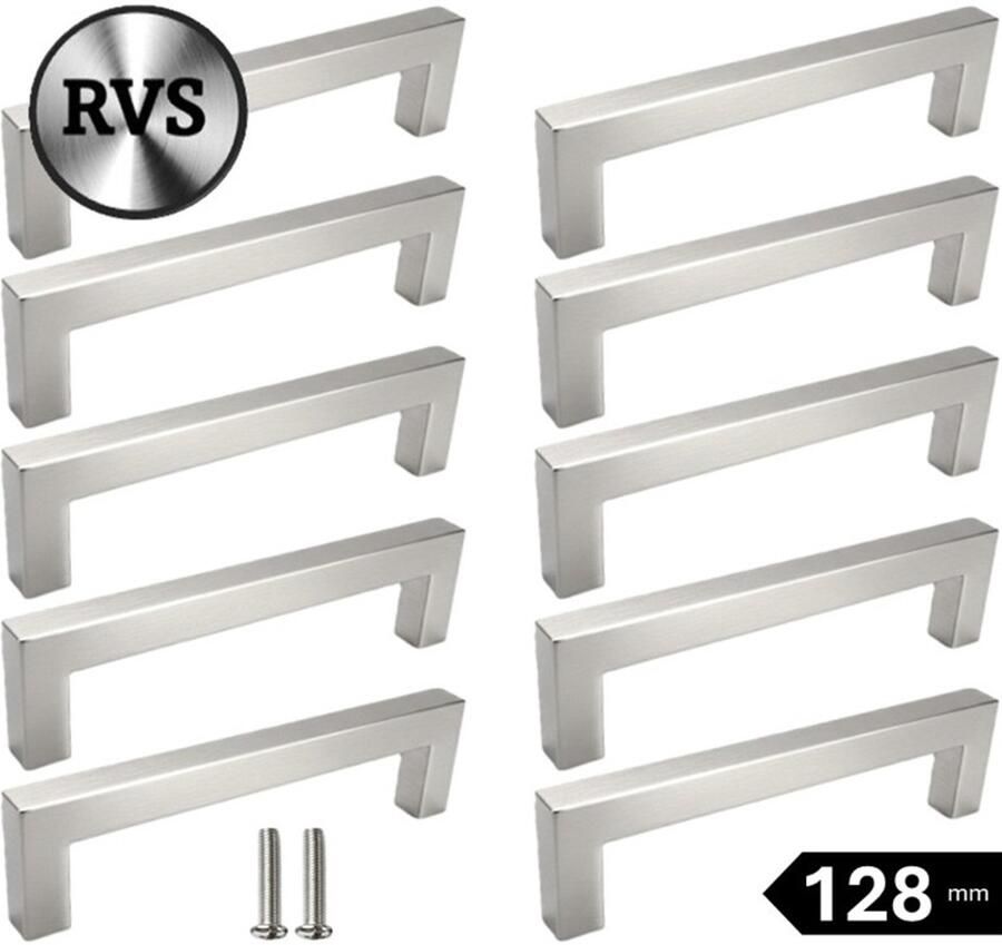 MSQDESIGN Handgrepen RVS Handgreep zilver 128 mm 10stuks Handgrepen kast Meubelgrepen Keukengreep ZILVER Kastgrepen Handgrepen keukenkastjes Meubelgreep Handgrepen voor deurtjes handgreep keuken Deurgreep ladegreep inclusief schroeven - Foto 3