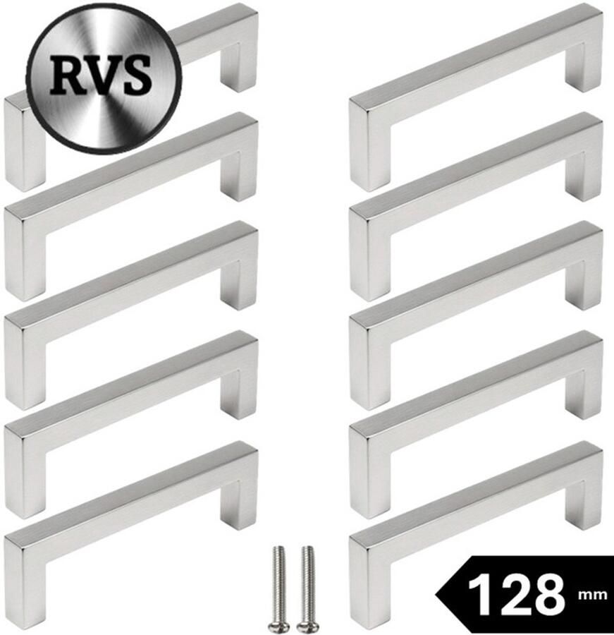 MSQDESIGN Handgrepen RVS Handgreep zilver 128 mm 10stuks Handgrepen kast Meubelgrepen Keukengreep ZILVER Kastgrepen Handgrepen keukenkastjes Meubelgreep Handgrepen voor deurtjes handgreep keuken Deurgreep ladegreep inclusief schroeven - Foto 2