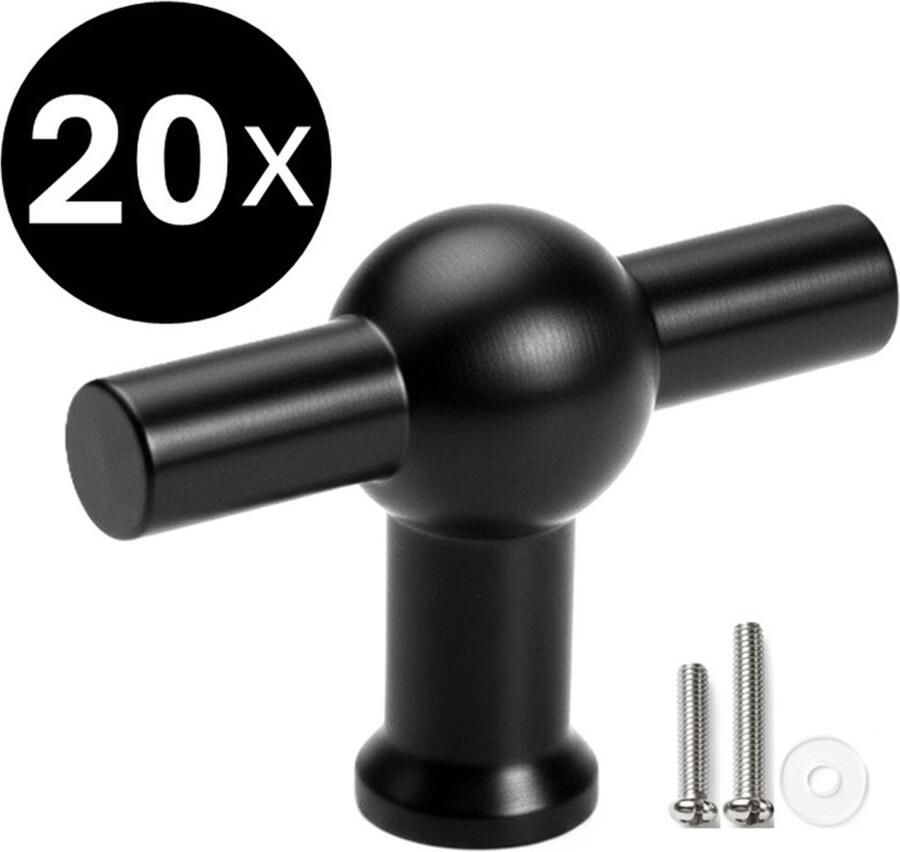 MSQDESIGN 20 X Kastknoppen zwart T vorm Deurknop zwart Meubelknop zwart voor keuken kast en deurjes zwarte T-vorm kastknop Deurknopjes zwart Handgreep T Moderne Meubelknop T greep voor keukenkast T vorm Deurknoppen kast- Ladeknoppen - Foto 2