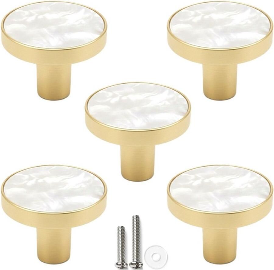 MSQDESIGN Kastknop Goud Wit Kastknoppen Goud Wit 5 stuks Deurknopjes voor kast Deurknop Goud Wit Deurknopjes Goud Wit Handgreep Goud Meubelknop Goud Meubelknoppen Goud Deurknopjes Goud Deurknoppen Goud Ladeknoppen voor deurtjes