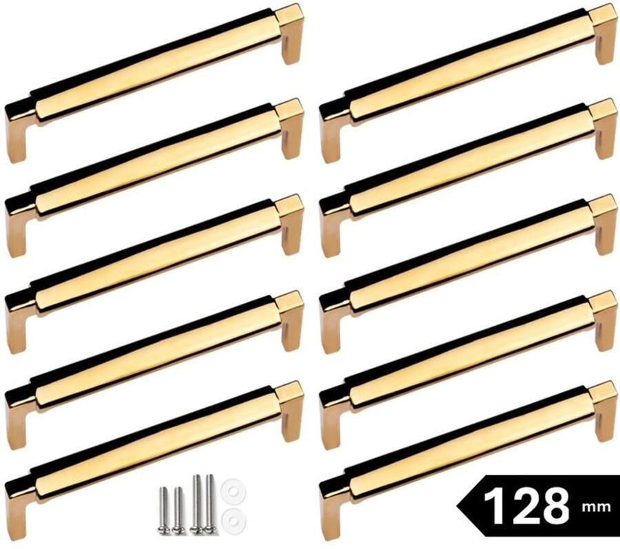 MSQDESIGN Handgreep Goud Handgrepen Goud 128 mm 10 stuks Handgrepen kast Meubelgrepen Keukengreep Goud Kastgrepen Handgrepen keukenkastjes Meubelgreep Handgrepen voor deurtjes handgreep keuken Deurgreep ladegreep incl schroeven - Foto 2