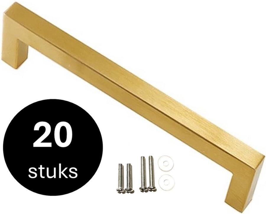 MSQDESIGN Handgreep Goud RVS Handgrepen Goud 192 mm 20 stuks Handgrepen kast Meubelgrepen Keukengreep Goud Kastgrepen Handgrepen keukenkastjes Meubelgreep Handgrepen voor deurtjes handgreep keuken Deurgreep ladegreep incl schroeven - Foto 3