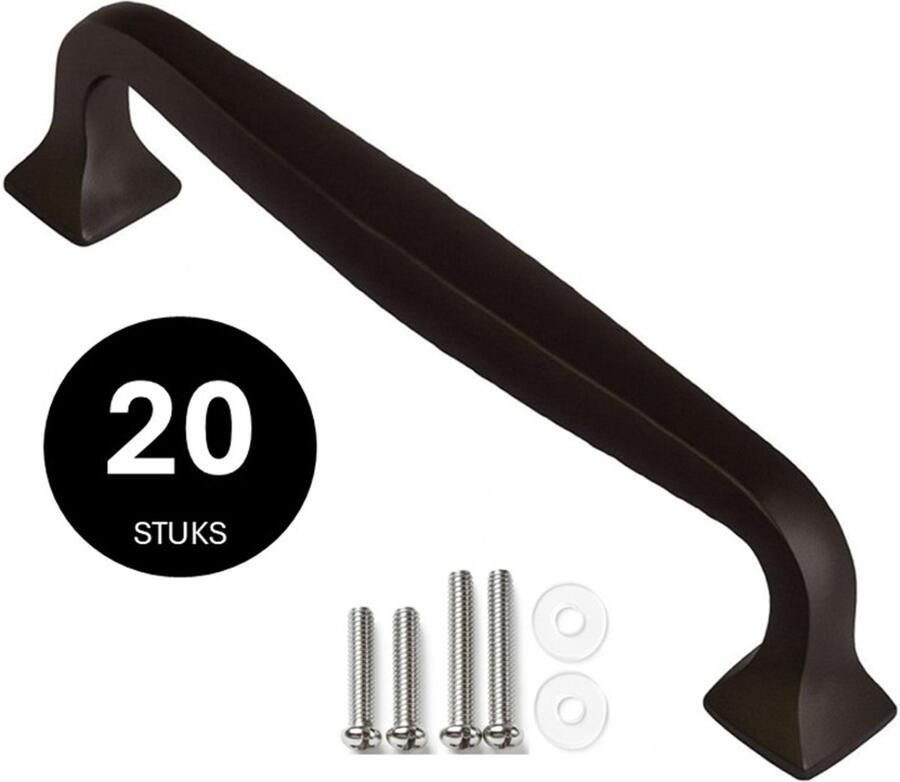 MSQDESIGN Handgreep zwart Handgrepen zwart 192 mm 20 stuks Handgrepen kast Meubelgrepen Keukengreep zwart Kastgrepen Handgrepen keukenkastjes Meubelgreep Handgrepen voor deurtjes handgreep keuken Deurgreep ladegreep incl schroeven